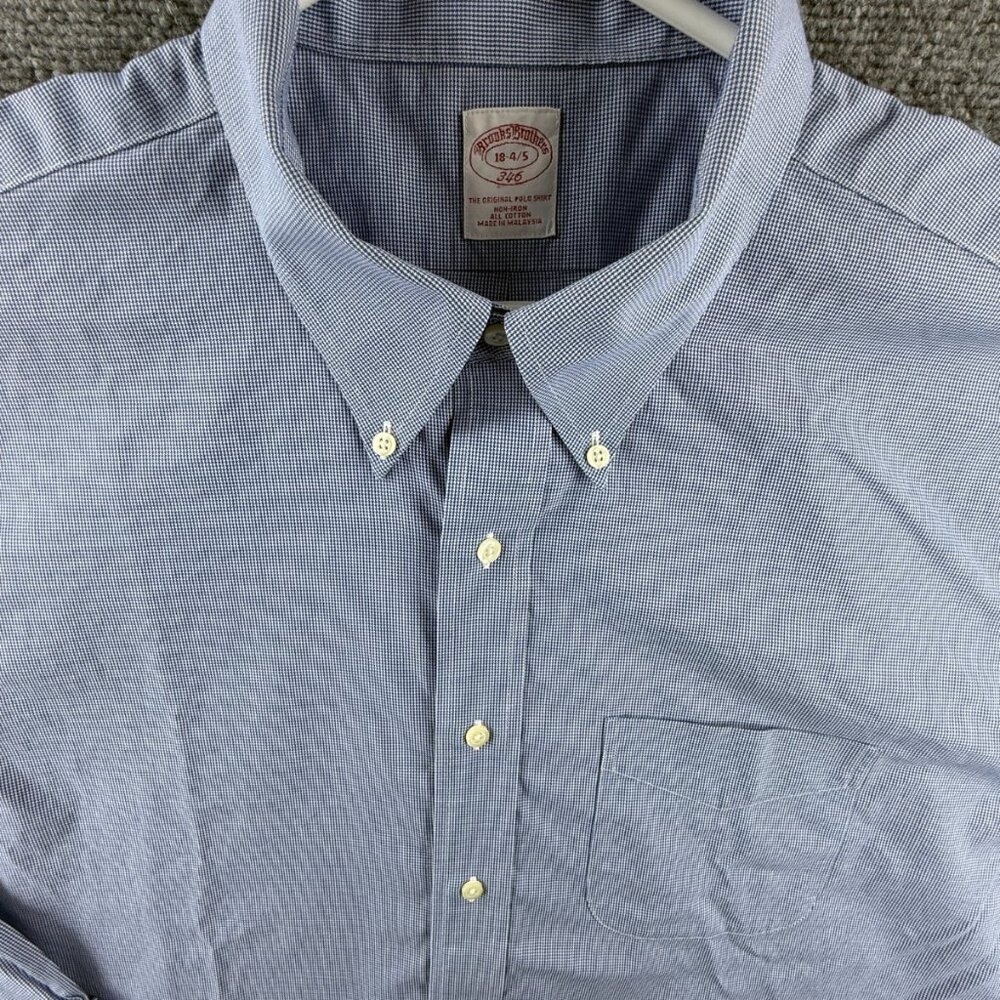 Brooks Brothers Button-Down Non-Iron Cotton 18 4/5 Check Blue Shirt Mens Adult
